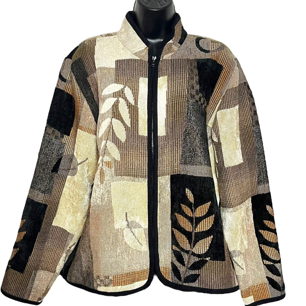 Vintage Coldwater Creek Jacket 1980s 1990s Tapestry Boho Patchwork Coat XL
